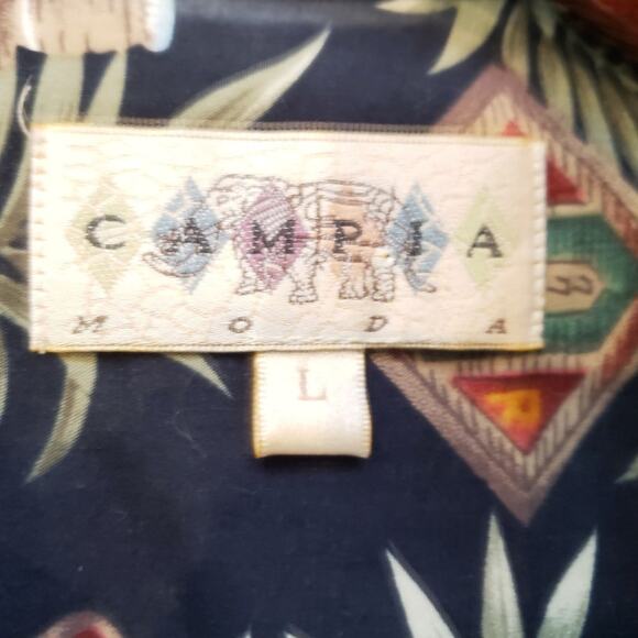 Campia Moda Hawaiian Shirt Men's L  Tropical Drinks Palms Beer Black Green EUC - Picture 5 of 6